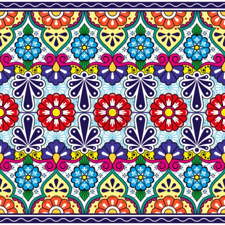 Illustration for Mexican talavera pottery or ceramics inspired vector seamless pattern, unqiue decorative folk art design from Mexico - Royalty Free Image