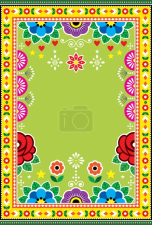 Pakistani and Indian truck art vector poster design with flowers and blank space for text - 27x40 format