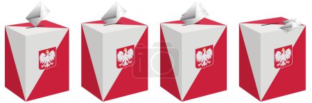 The cube painted white and red is used as an election ballot box.
