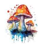 Watercolor magic toadstool mushroom on white background