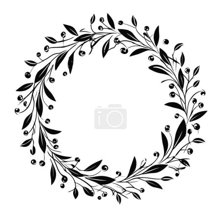 Illustration for Circle Frame Floral Botanical Wreath Design Element - Royalty Free Image