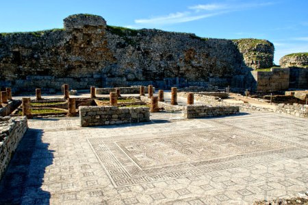 Foto de Domus Mosaicos romanos en las ruinas arqueológicas de Conimbriga, Portugal - Imagen libre de derechos