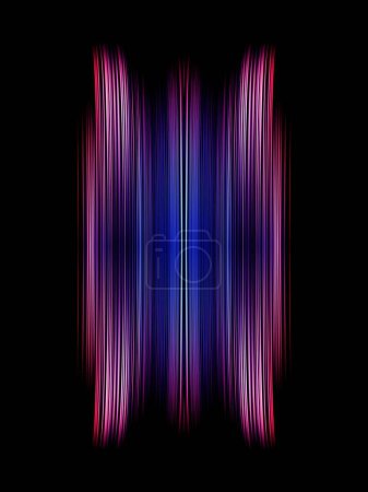 Foto de Ilustración vívida abstracta de líneas verticales azules, lila y rosa sobre un fondo negro. Plantilla moderna con estilo de fondo móvil y fondo de pantalla geométrico vertical. - Imagen libre de derechos