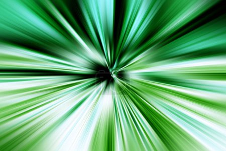 Zoom radial abstrait surface floue dans les tons vert clair et émeraude. Fond lumineux coloré avec des lignes radiales, divergentes et convergentes.
