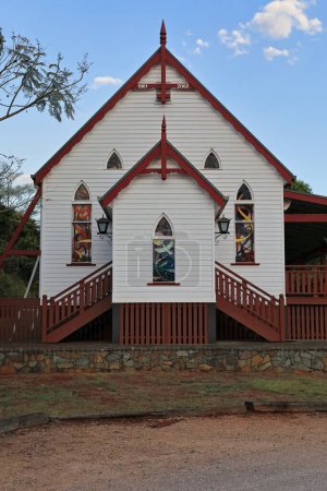 Photo for Wood-built in traditional Queenslander style Yungaburra Chapel initially placed -AD 1901 to 2002- in Atherton town, then deconsecrated and relocated to Yungaburra to serve the local community. QLD-AUS - Royalty Free Image