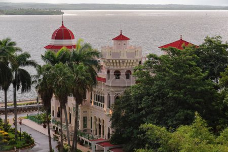 Cienfuegos, Cuba-October 11, 2019: Palacio de Valle Palace, architectural National Heritage Memorial reminiscent of Spanish-Moorish art with Romanesque, Gothic, Baroque and Mudejar styles influences.