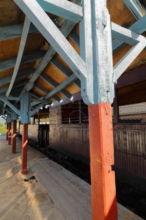 Photo for Trinidad, Cuba-October 14, 2019: Wood cars of the Valle de los Ingenios-Sugar Mills Valley historic train at the station platform waiting for passengers, to go on its daily round trip to the estates. - Royalty Free Image
