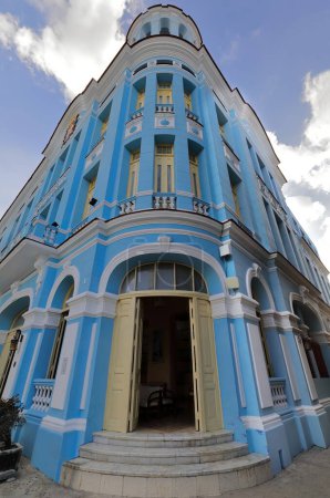 Camaguey, Cuba-October 15, 2019: Former building of the Santa Cecilia Popular Instruction and Recreation Society built in 1928 in eclectic style, nowadays see of the Ignacio Agramonte house of culture