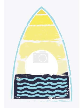 Illustration estivale. Grunge lignes arrière-plan vectoriel. Lever de soleil, vagues de mer.