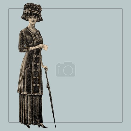 Foto de Vintage victoriana plantilla de diseño de moda de fondo. Grabado de mujer estilo retro - Imagen libre de derechos