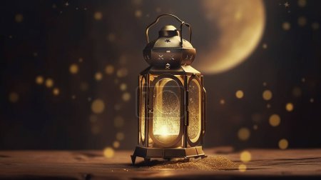 Téléchargez les photos : Lanterne orientale sur fond de lumières floues. Concept de vacances islamiques. Décoration Ramadan - en image libre de droit