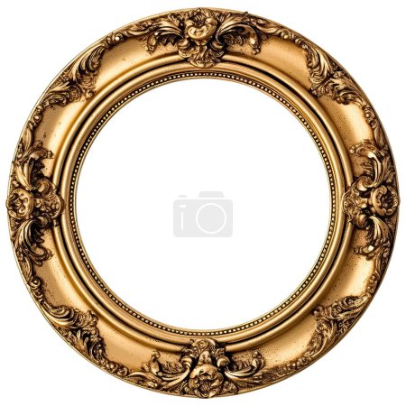 Téléchargez les photos : Cadre rond doré. Cadre de style baroque isolé sur fond blanc - en image libre de droit