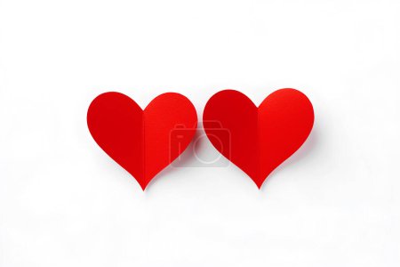 Téléchargez les photos : Concept de Saint-Valentin. Coeurs en papier rouge avec ombre originale sur fond blanc - en image libre de droit