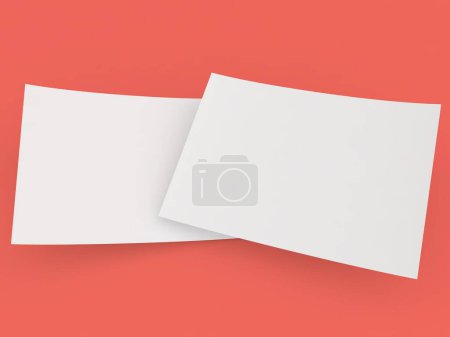 Téléchargez les photos : Two white mockups empty advertising flyer on red background. 3d render illustration. - en image libre de droit