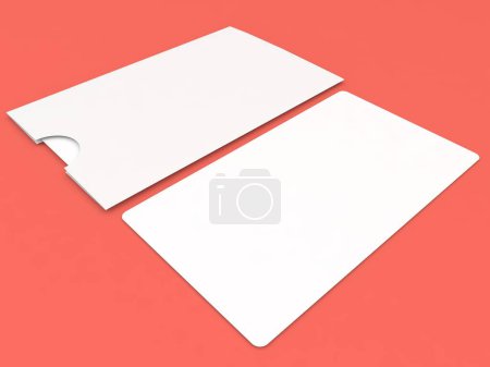 Téléchargez les photos : Business card blank mockup on red background. 3d render illustration. - en image libre de droit