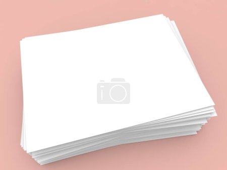 Téléchargez les photos : White sheets of A4 office paper on a pink background. 3d render illustration. - en image libre de droit