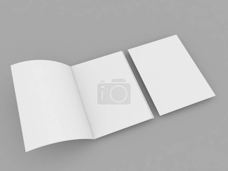 Téléchargez les photos : Carte de voeux et feuille A4 sur fond gris. Illustration de rendu 3D. - en image libre de droit