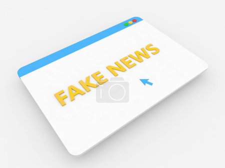 Der Cursor klickt im Internet-Browser auf die Beschriftung Fake News. 3D-Darstellung.