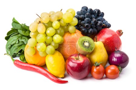 Foto de Composición de frutas y hortalizas aisladas sobre fondo blanco
. - Imagen libre de derechos