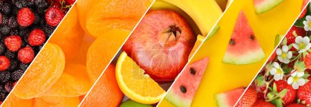 Foto de El collage del juego de las frutas y las bayas. Foto amplia. - Imagen libre de derechos
