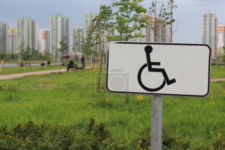 Photo for Handicapped sign parking spot. Disabled parking permit sign on pole isolated - Royalty Free Image