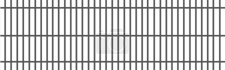 Black realistic metal prison bars isolated on white background. Detailed jail cage, prison iron fence. Criminal background mockup
