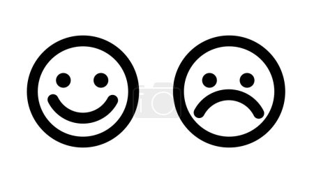 Happy and sad emoji smiley faces line art vector icon for apps and websites
