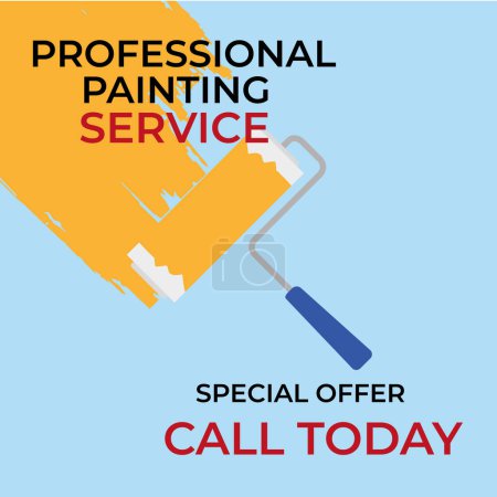 Illustration for Professional painters painting a wall and promotional offer text - Royalty Free Image