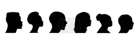 Illustration for Vector Set of Female and Male Adult and Child Cameo Silhouettes - Royalty Free Image