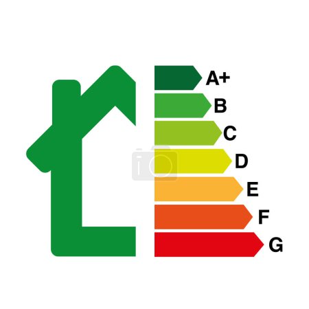 Ilustración de Concepto de casa energéticamente eficiente con signo gráfico de clasificación - Imagen libre de derechos