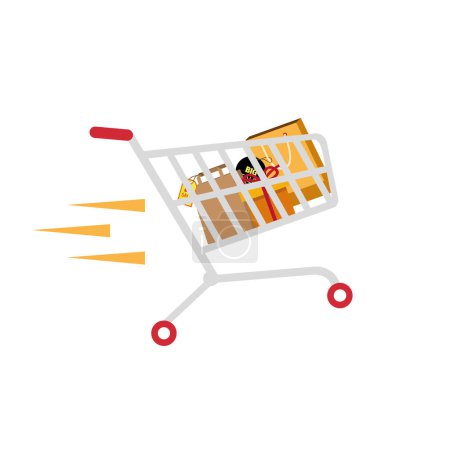 Illustration for Shopping cart full of bags and gifts, online shopping and retail concept - Royalty Free Image