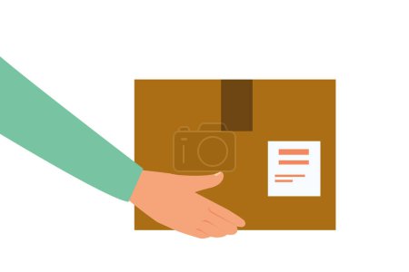 Illustration for Courier holding a parcel with shipping label, shipping and delivery concept - Royalty Free Image