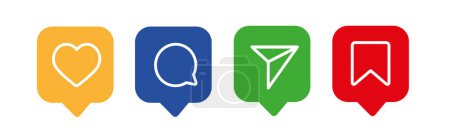 Set von allgemeinen Social-Media-Benutzeroberflächen-Symbolen. Symbole mögen, kommentieren, teilen und speichern. Social-Media-Ikone. Vektor