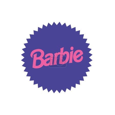 Illustration for Barbie The Movie Pink Logo Design System in Blue Gradient Background. A movie from Warner Bros Mattel starring Margot Robbie and Ken Ryan Gosling only in Theaters July 21 - Royalty Free Image