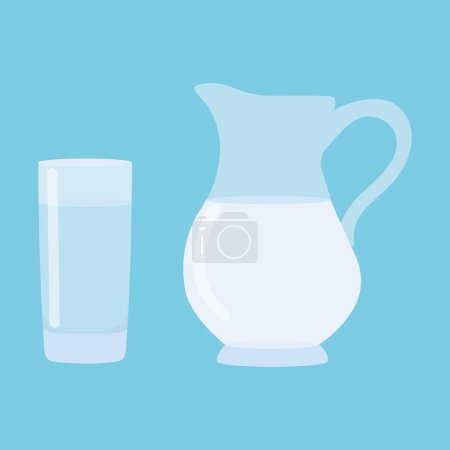 Milk jug and glass of milk. Vector illustration.