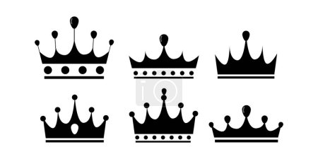 Ilustración de Conjunto de iconos Corona. Colección de ilustraciones vectoriales de coronas de reyes y renos. esquema editable - Imagen libre de derechos