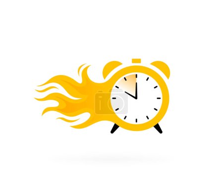 Illustration for Flaming alarm clock label. Timer in flames. Geometric flat banner. Modern vector illustration. - Royalty Free Image