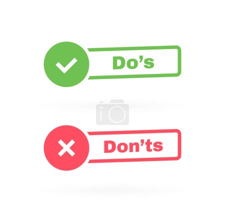 À faire et à ne pas faire étiquette de bouton avec coche et croix. Illustration vectorielle moderne.