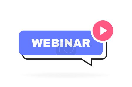 Illustration for Webinar geometric message bubble with play button emblem. Logo design. Vector illustration. - Royalty Free Image