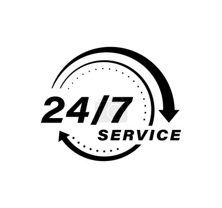 24 7 Service open 24h hours a day and 7 days a week. Logo design for you business, delivery, support. Vector illustration.