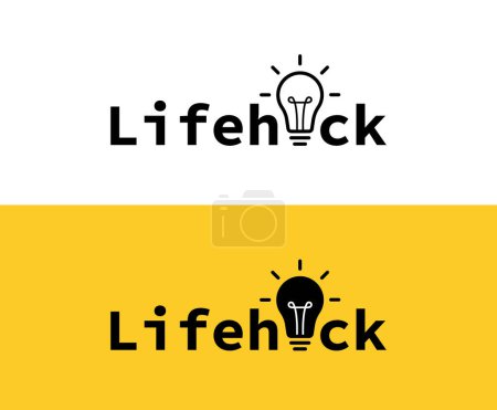 Illustration for Lifehack text expression with light bulb. Life Hacks, Tips and Tricks. Light bulb with rays. Vector illustration. - Royalty Free Image