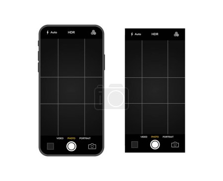 Illustration for Mobile phone with camera interface. Mobile app application. Photo and video screen. Vector illustration graphic design. - Royalty Free Image