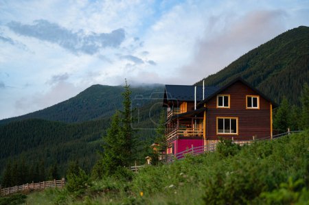 One holiday house in the Carpathian mountains, a house in the mountains.
