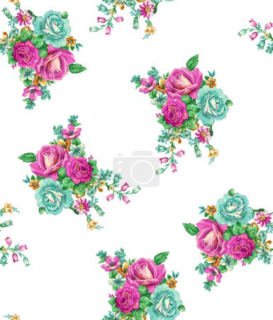 Photo for Seamless rose flower pattern on white background - Royalty Free Image