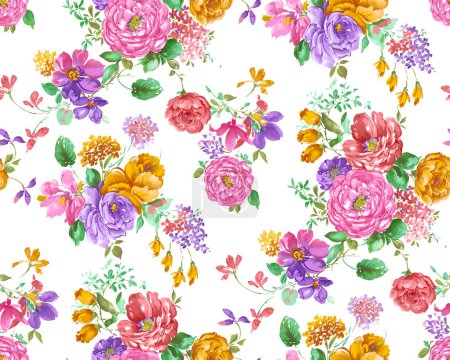 Photo for Seamless watercolor flower pattern design - Royalty Free Image