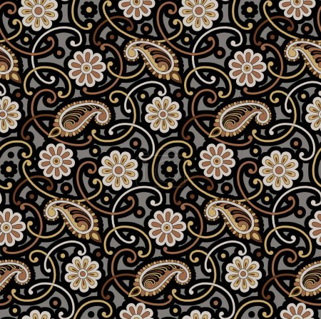 Photo for Seamless paisley with floral pattern on dark background - Royalty Free Image