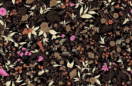 Photo for Seamless floral pattern on dark brown background - Royalty Free Image