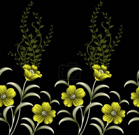 Photo for Seamless bright flower border on dark background - Royalty Free Image