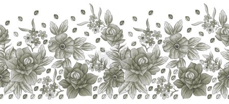 Photo for Seamless monochrome floral border design - Royalty Free Image
