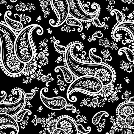 Photo for Seamless Asian black and white paisley pattern design - Royalty Free Image